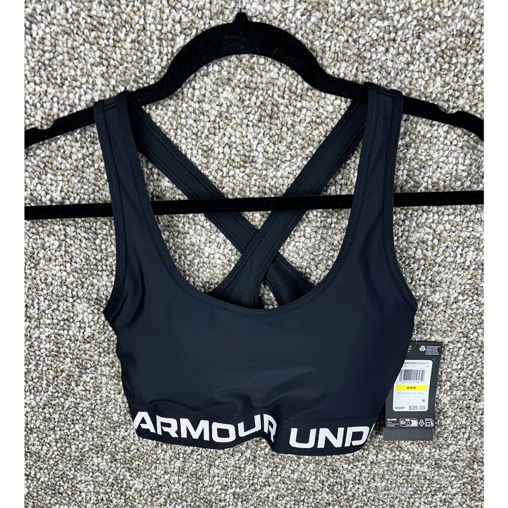 Under Armour Sports Bra UA Womens Crossback Sz Medium Black White Compression